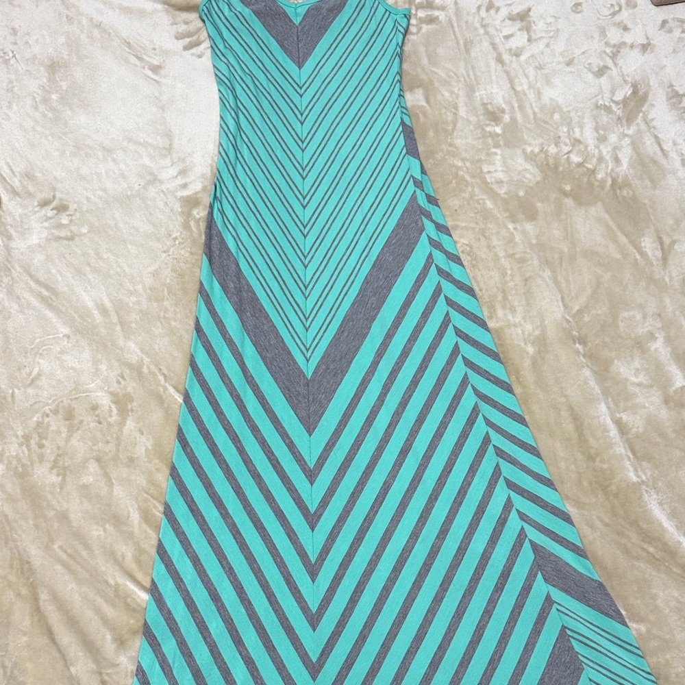 Guess Teal and Gray Chevron Maxi Dress